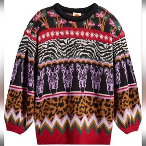 NWT Farm Rio Anika Mixed Jacquard Sweater, Size XXSmall, Color Zebra Ainika
